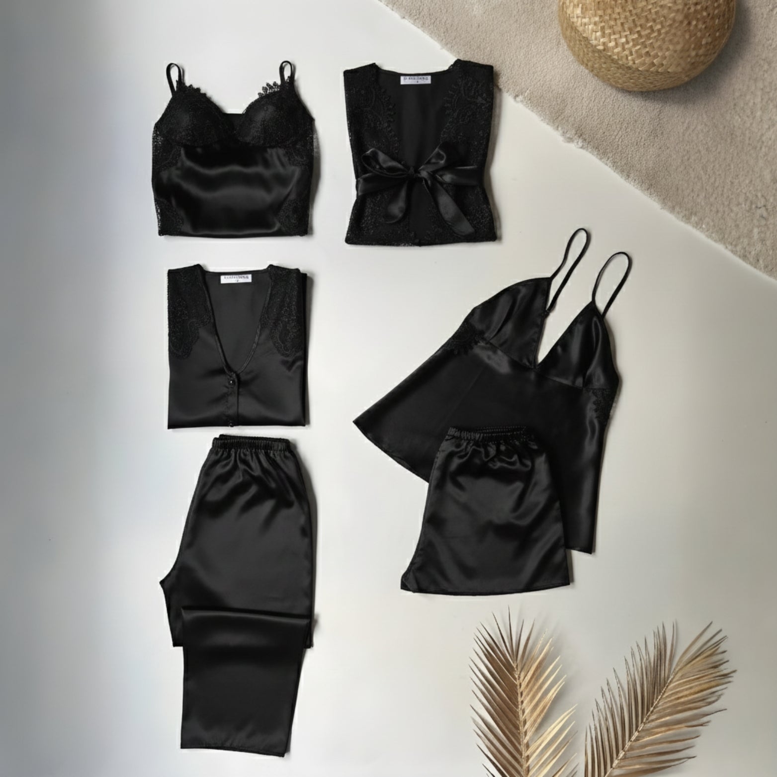 6 Piece Luxury Silk Nightwear Set Blue