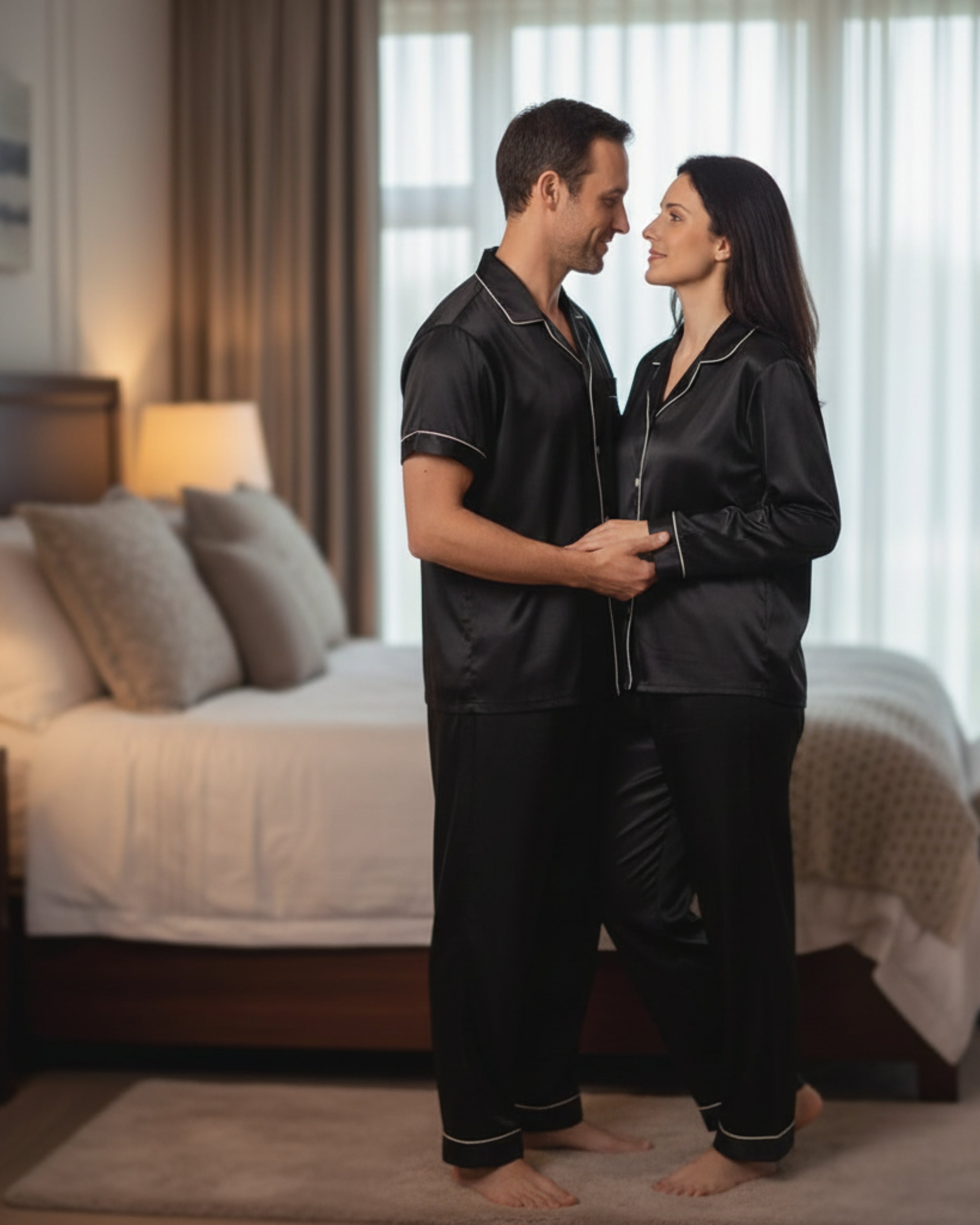 Midnight Silk Couple’s Nightwear Set