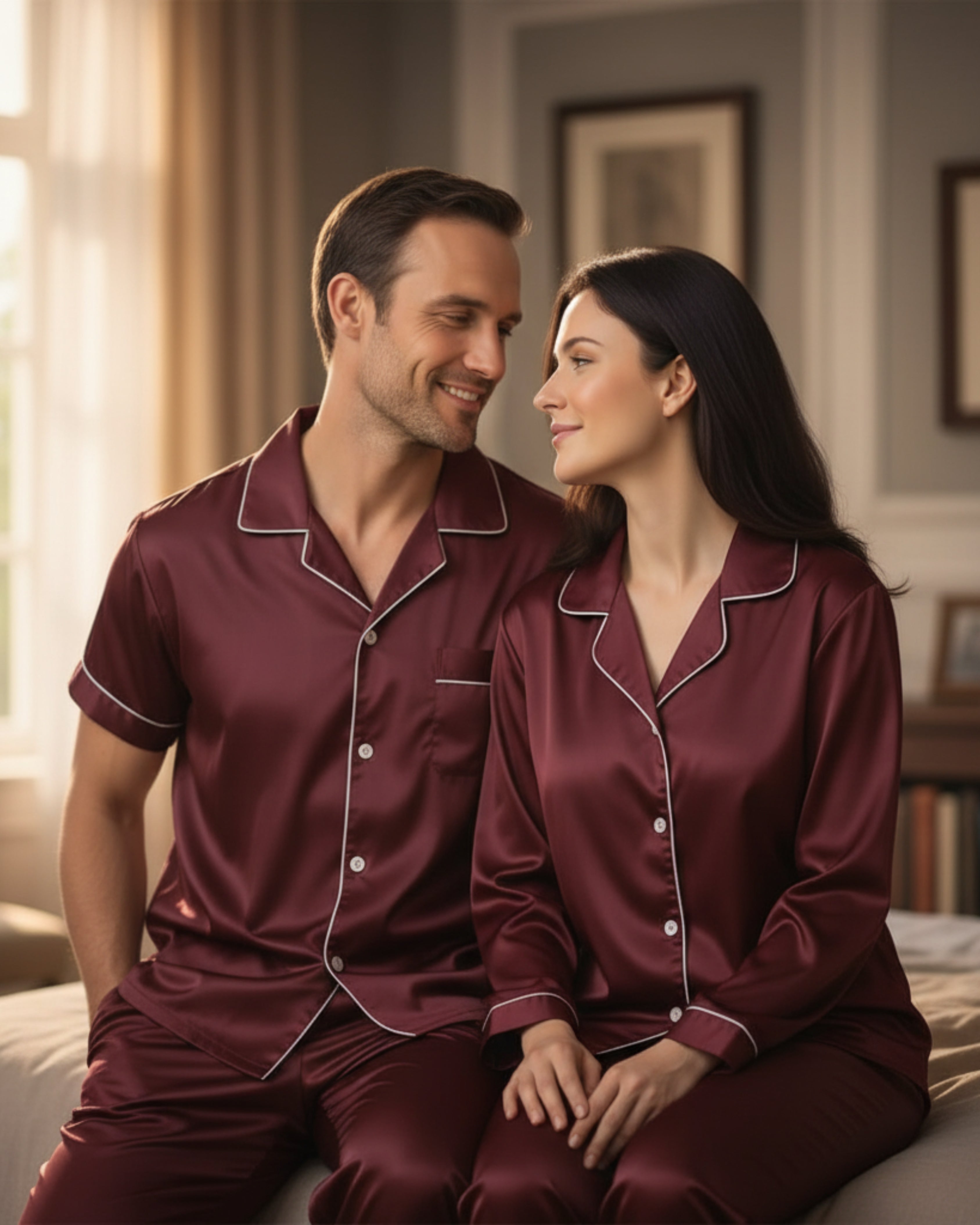 Midnight Silk Couple’s Nightwear Set