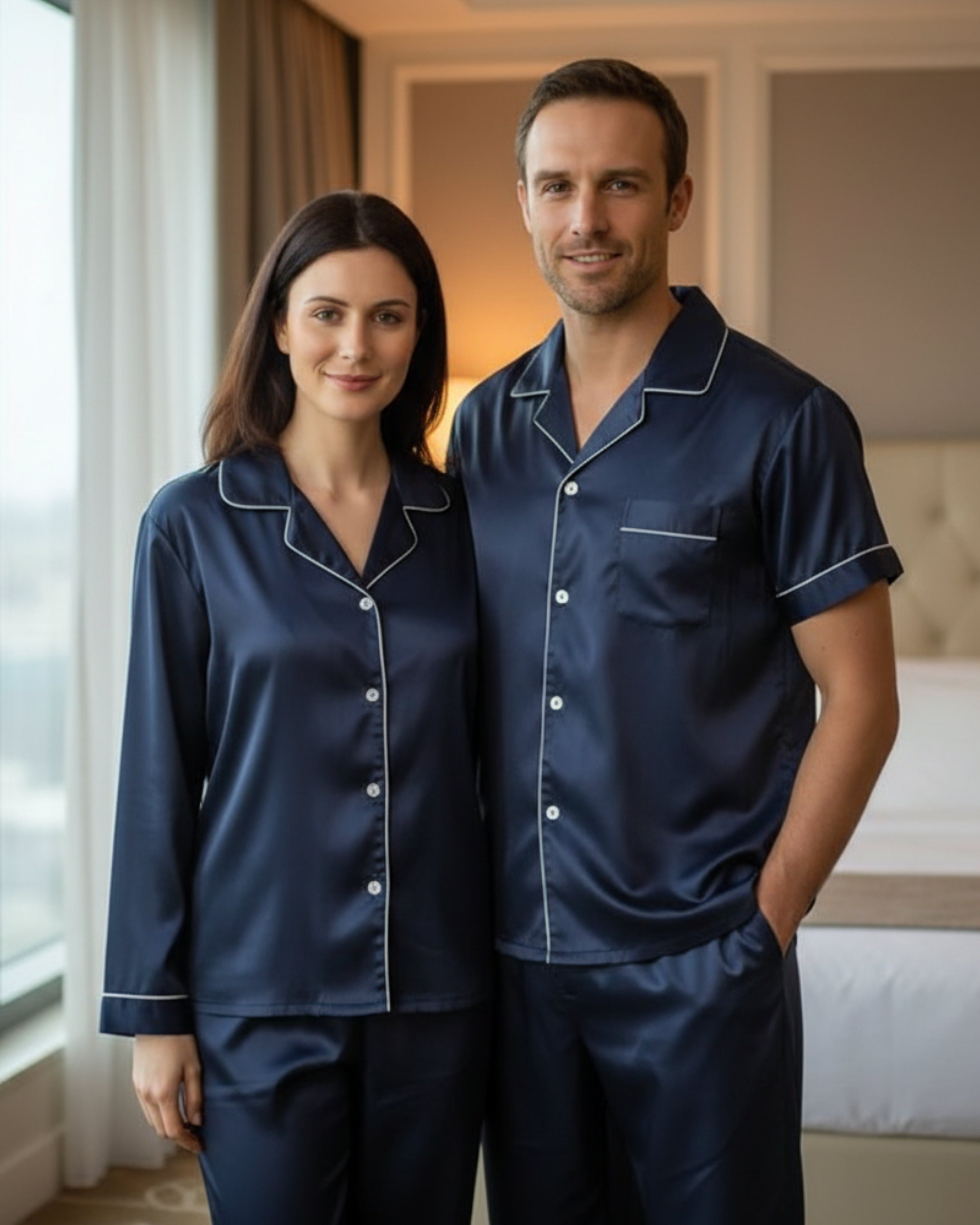 Midnight Silk Couple’s Nightwear Set