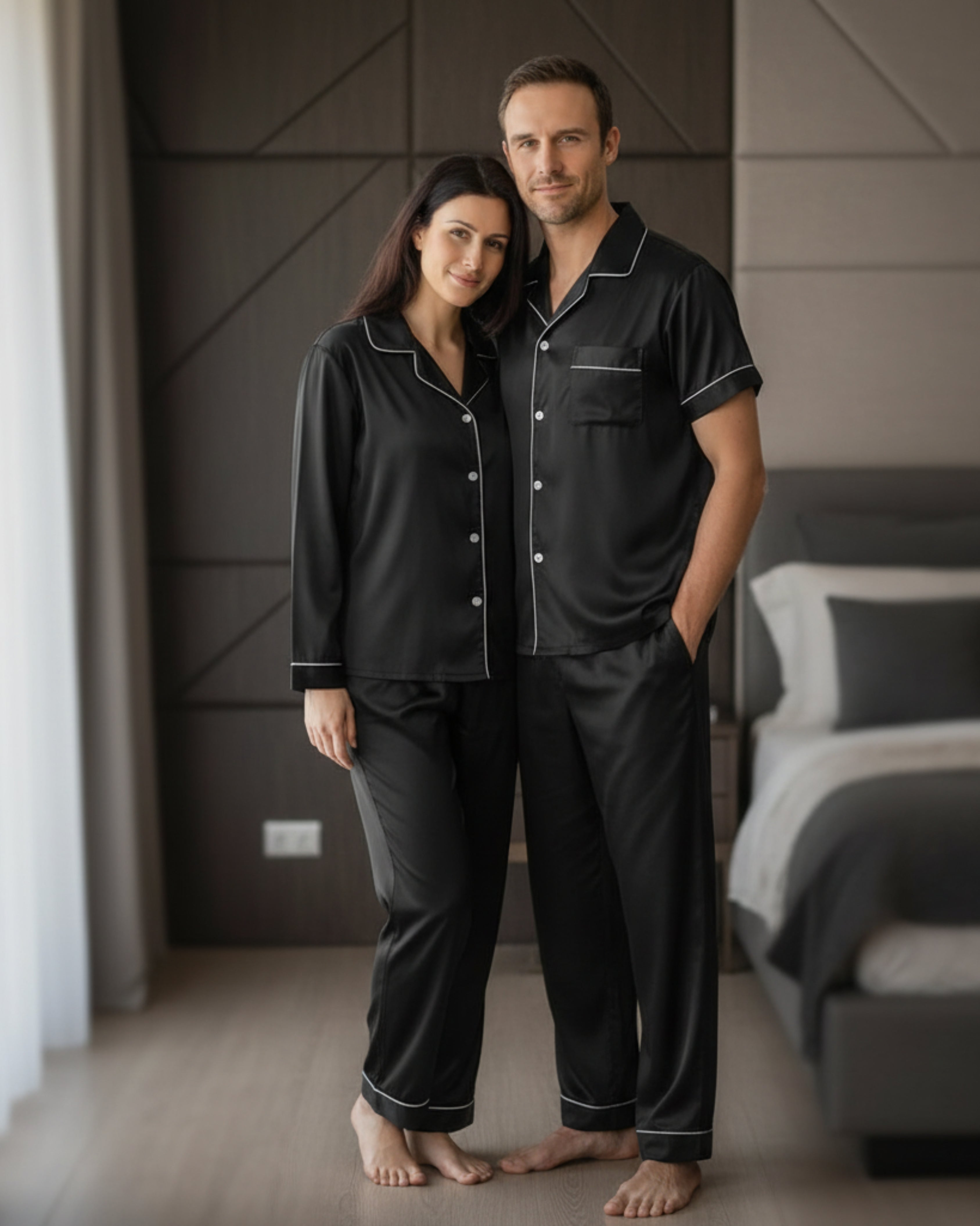 Midnight Silk Couple’s Nightwear Set