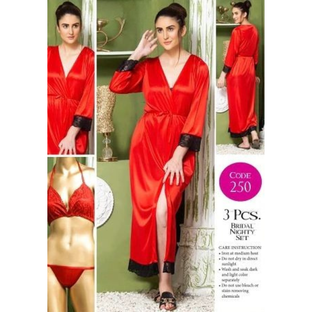 3 Piece Relaxing Soft Silk Sleepwear