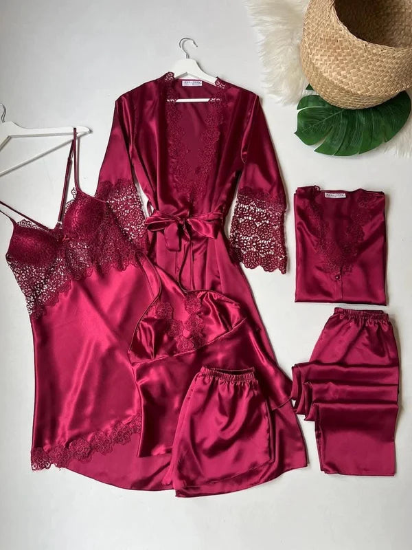 6 Piece Luxury Silk Nightwear Set