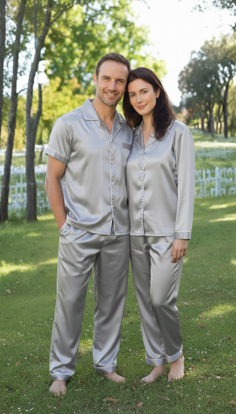 Midnight Silk Couple’s Nightwear Set