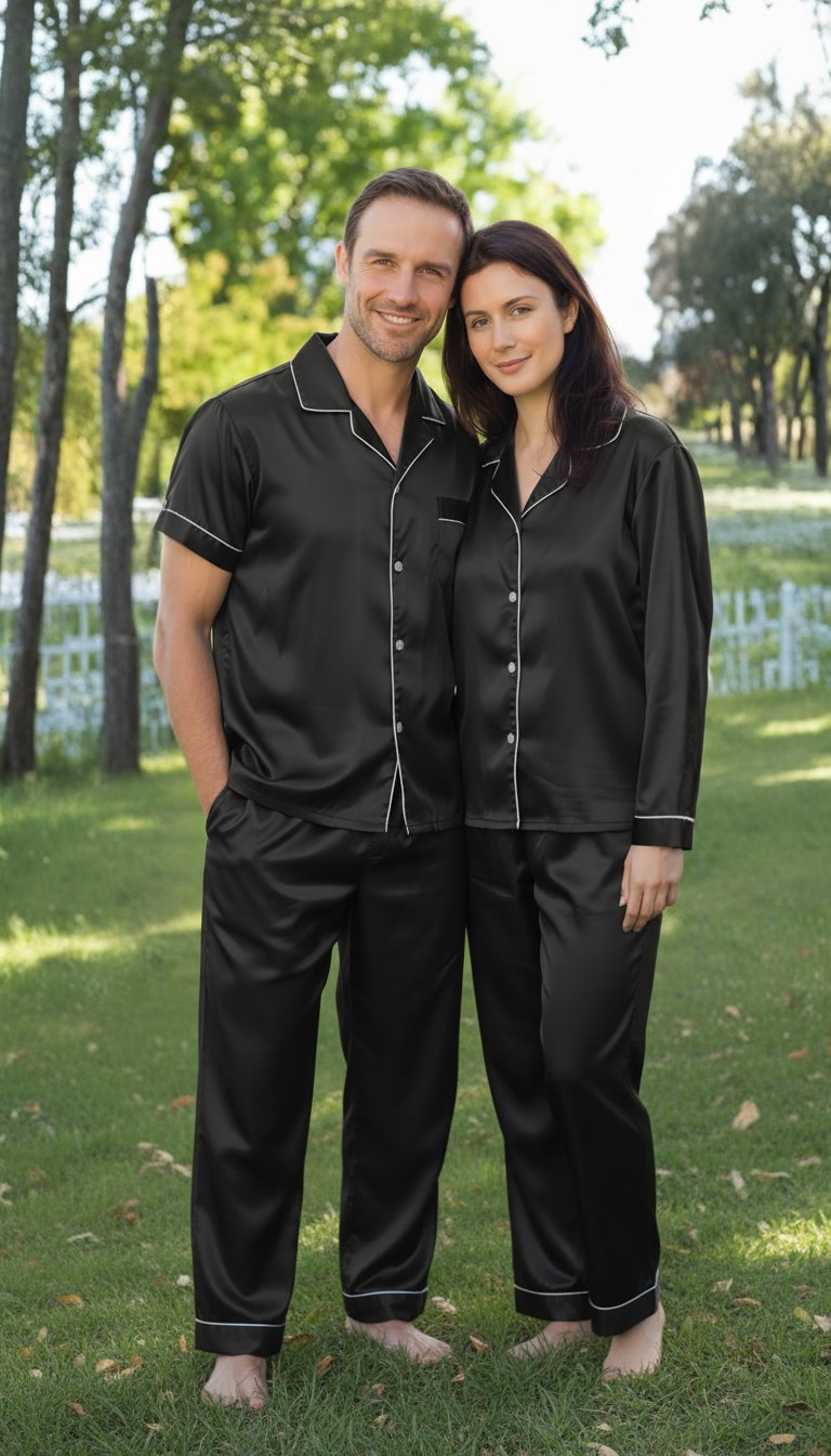 Midnight Silk Couple’s Nightwear Set